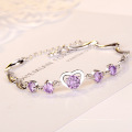 bracelet de bijoux en argent sterling de mode 925, cadeau de chaîne de bracelet de dame d&#39;argent de diamant violet de coeur mignon